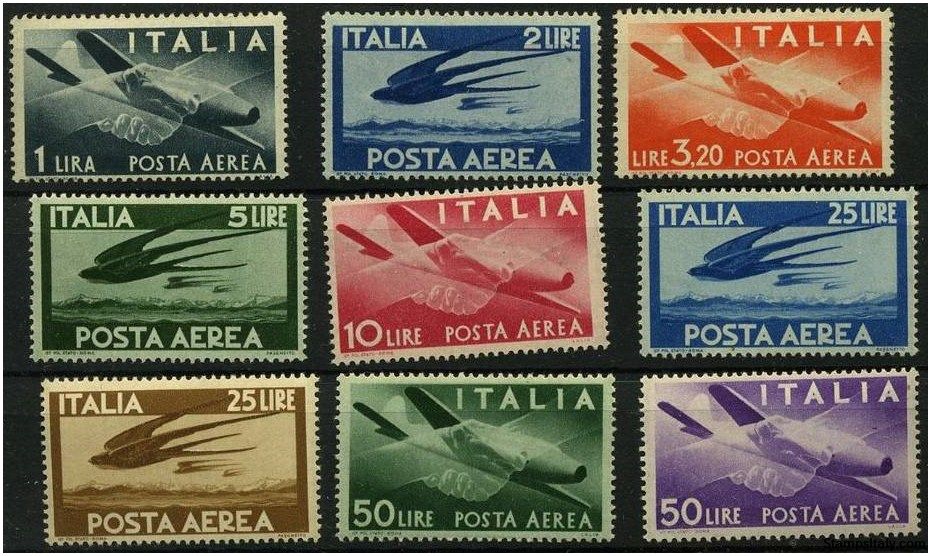 Italy Stamp Scott nr C106/114 - Francobolli Sassone nº A126/134 - Click Image to Close