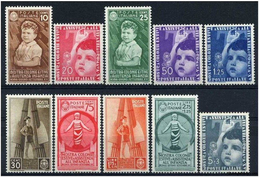 Italy Stamp Scott nr 367/376 - Francobolli Sassone nº 406/415 - Click Image to Close