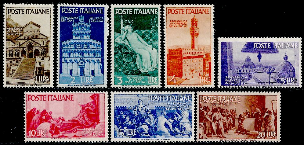Italy Stamp Scott nr 478/485 - Francobolli Sassone nº 566/573 - Click Image to Close